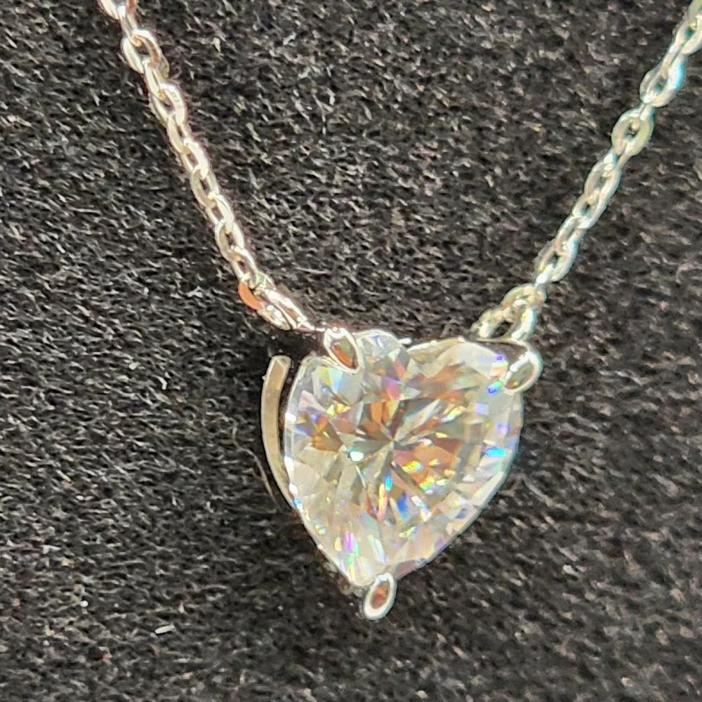 High Fire Heart Cut Moissanite Solitaire Pendant Necklace 925 Silver NWB Gift